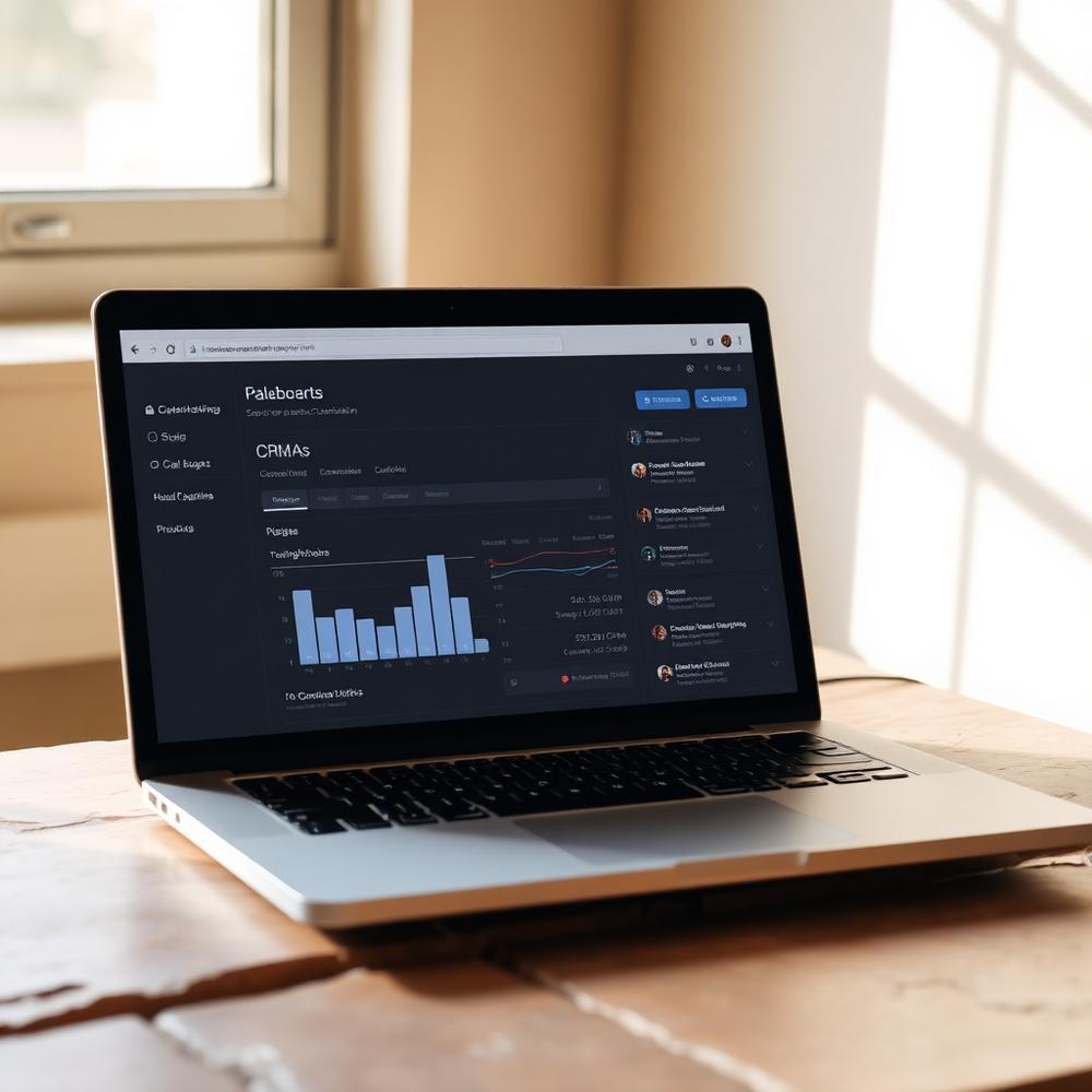 Clean CRM dashboard on a laptop showing qualified leads and booked meetings